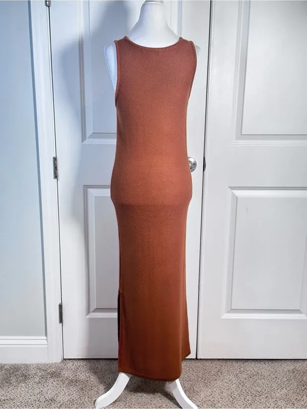 And Now This Knit Maxi Dress S Rust Brown Sleeveless Side Slit Sweater Stretch - Image 4