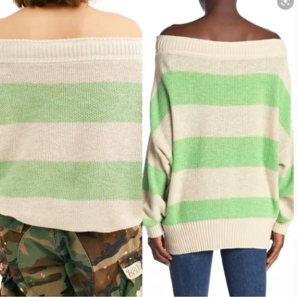 Free People Cassidy Off The Shoulder Sweater Size XS Striped Oversized - Image 3