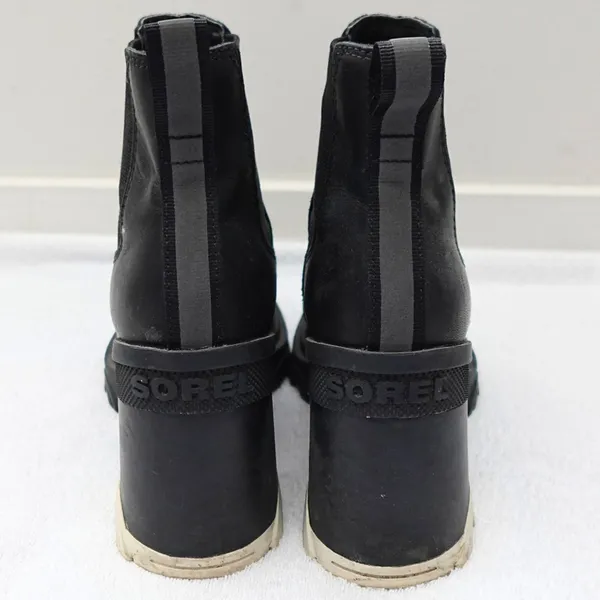 Sorel Brex Black&White Leather Chunky Block Heel Chelsea Boots Size US Women's 6 - Image 3