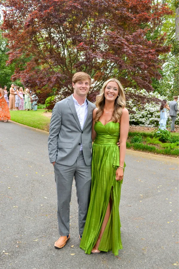 Green Metallic Strapless Dress Size Small Worn Once - Image 5