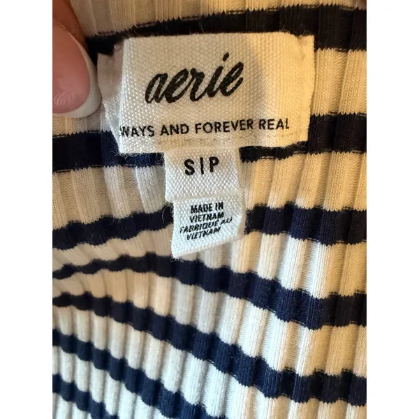 Aerie Maxi Dress Women Small Blue White Stripe Tie Front Long Sleeve Coastal - Image 8
