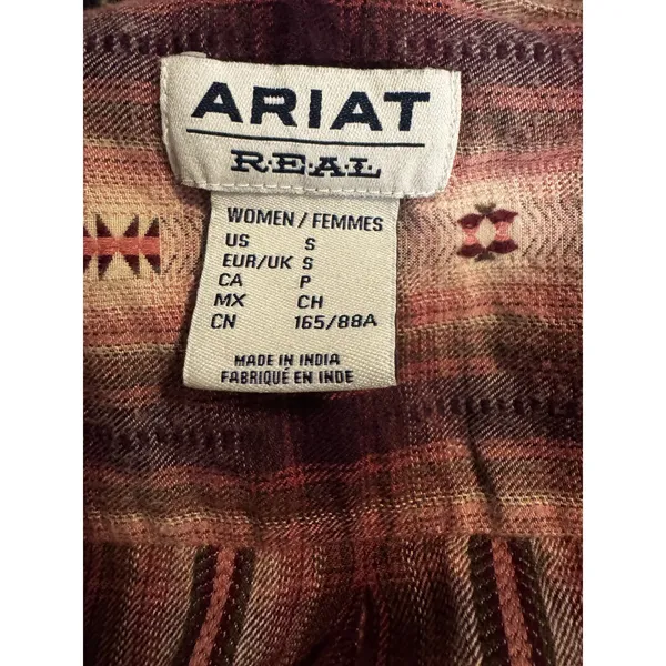 Ariat REAL Western Billie Jean Shirt Plaid Snap Button Cotton Boho Rodeo Small - Image 5