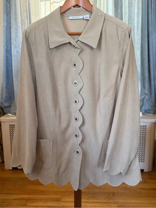 Roaman's Scalloped Edge Suede Trench Coat - Beige - Image 3
