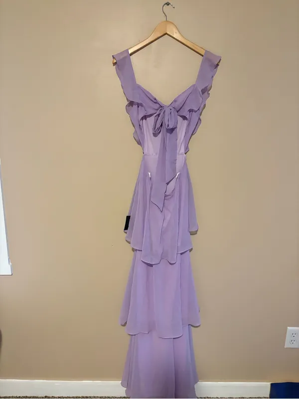 Lulus Elegant Event Lavender Ruffled Tie-Back Tiered Maxi Dress Size Small NWT - Image 4