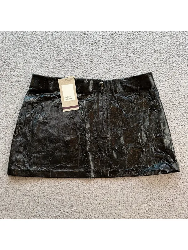Zara Trafaluc Black Crinkle Patent Faux Leather Micro Mini Skirt M NWT - Image 3