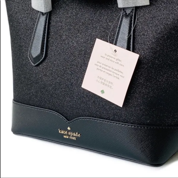 Kate Spade Black Glitter Tote Crossbody Satchel NWT - Image 8