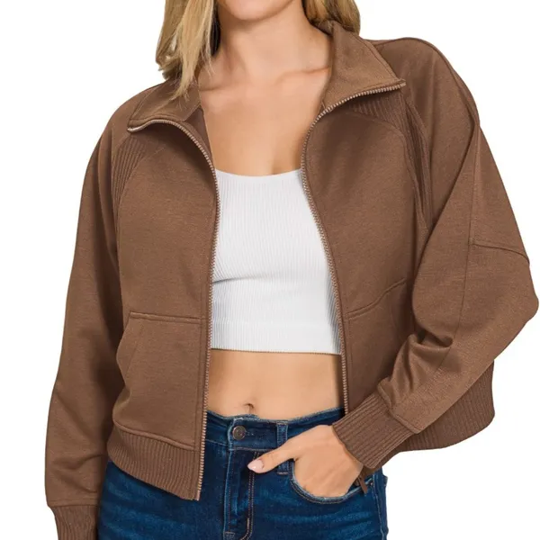 Zenana Scuba Full Zip Cropped‎ Jacket with Pockets - Image 2