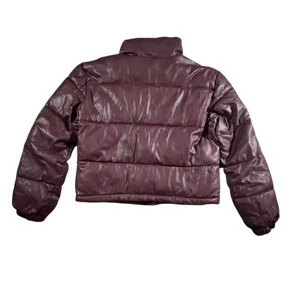 Bagatelle Puffer Jacket Womens Small Burgundy Faux Leather Full Zip Light Weight - Image 2
