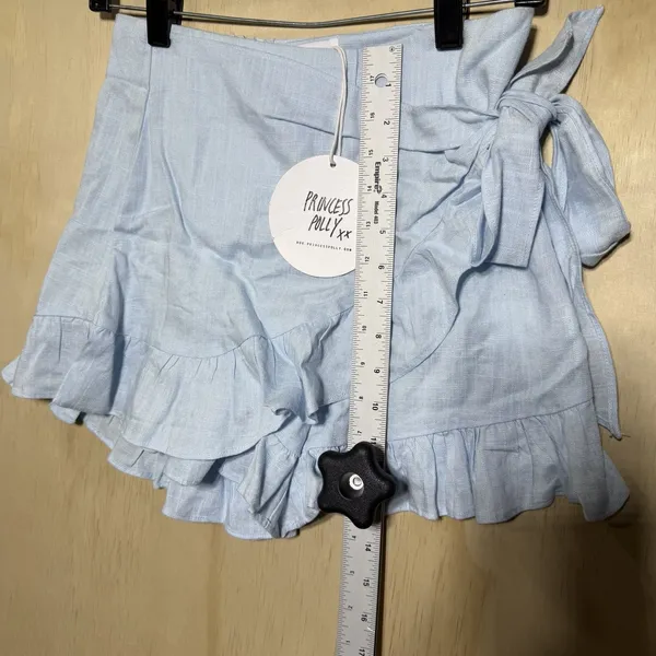 Princess Polly Herring Shorts US 4 Blue Wrap Ruffle Tie Waist Linen‎ Blend - Image 2