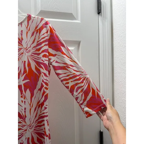 Jean-Pierre Klifa Paris Shift Dress S Pink Orange Abstract Floral Stretch Resort - Image 7