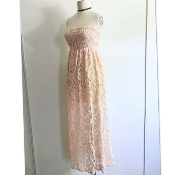 Gorgeous Pink Strapless Lace Maxi Dress - Image 2