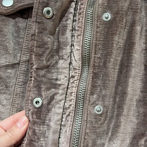 Free People‎ Crushed Velvet Bomber Jacket Dusty Mauve Oversize Snap/Zip M/L - Image 6