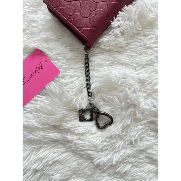 Betsey Johnson Red Hearts Zip-Around Wallet w/ Chain & Heart Charm, Folding - Image 3