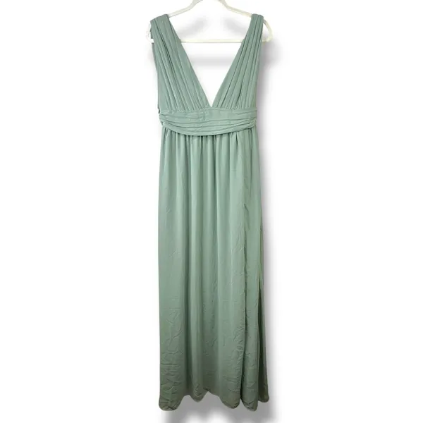 Lulus NWOT Heavenly Hues Sage Green Brush Woven Chiffon V-Neck Maxi Dress Large - Image 6