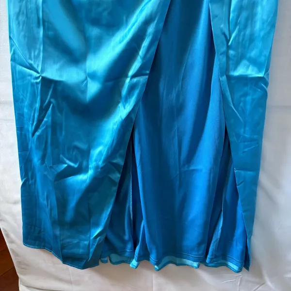 Lulus Turquoise Blue Satin Strapless Ruched Maxi Dress HD2848 Prom Gown - Image 10