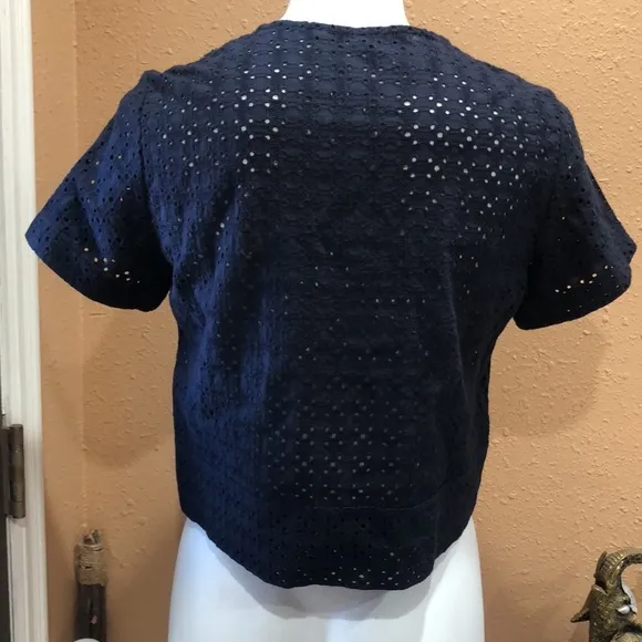 Zara navy blue short sleeve blouse - Image 4