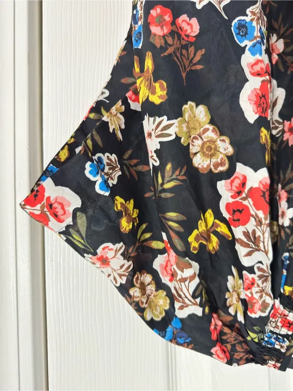 Marc New York Jeans Floral Oversized Blouse XL Black Multicolor Tassel Tie - Image 5