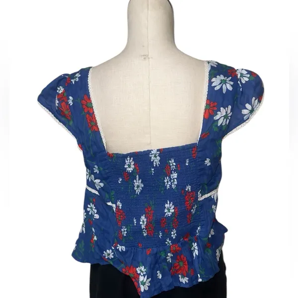 NEW Free People Call Me Baby Cap Sleeve Button-Up Shirt L BLUE QUARTZ - DAISY - Image 6
