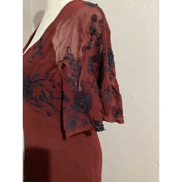 Anthropologie Maeve Francoise Red Floral Embroidered Midi Dress V-Neck 2 - Image 7