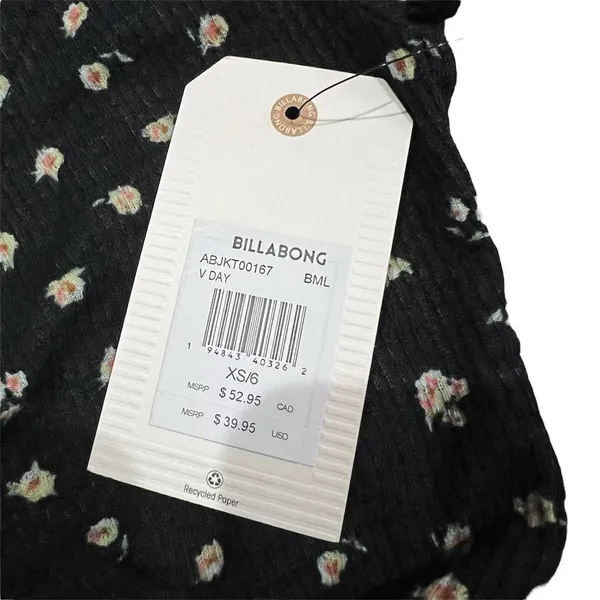 NWT Billabong Women's XS Floral V-Neck Short Sleeve Waffle Knit Top Multicolor - Image 8