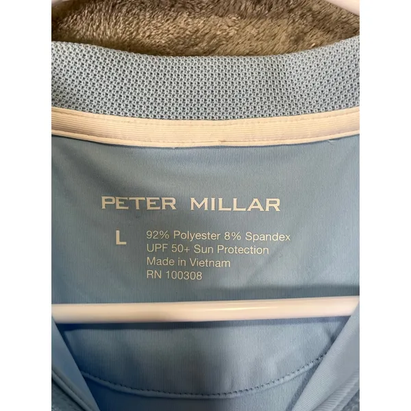 Peter Millar Keswick Zip‎ Neck Short Sleeve Polo Blue Golf Performance Large New - Image 6