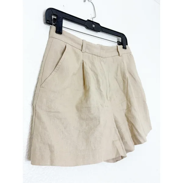 Zara High Rise Linen Blend Shorts Tan Beige Size XS Preppy Career Minimalist - Image 9