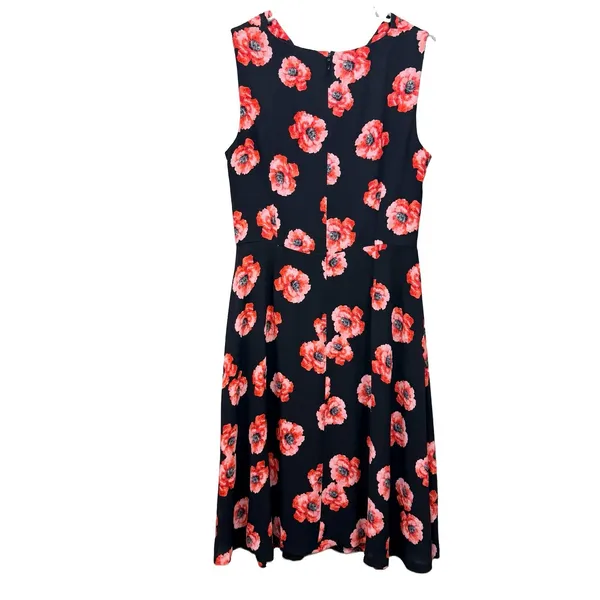 Talbots Coral Poppy Floral Cowl Neck Sleeveless Flare Midi Dress Size 10 - Image 6