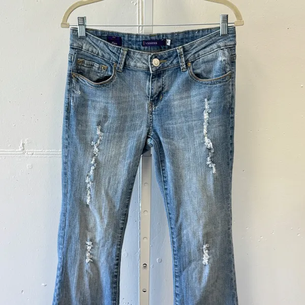 Vintage Y2K Vigoss The Miami Flare Jeans Light Wash Distressed Low Rise Size 5 S - Image 3