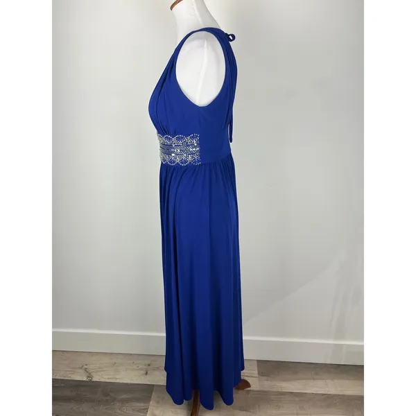 R&M Richards Royal Blue Beaded Empire Waist Keyhole Evening Gown Size 6 - Image 10