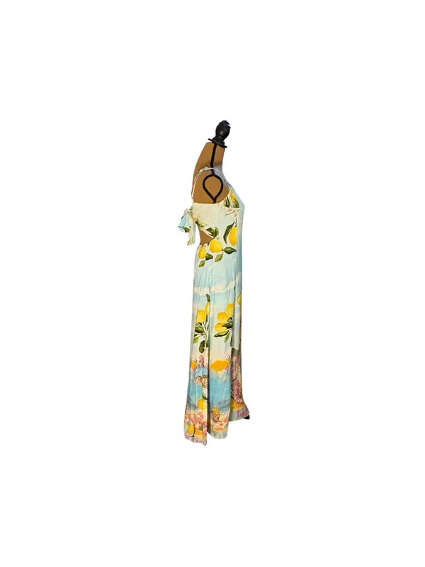 Paper Heart Lemon Amalfi Coast Tie Back Maxi Dress M Italian Summer Resort - Image 2