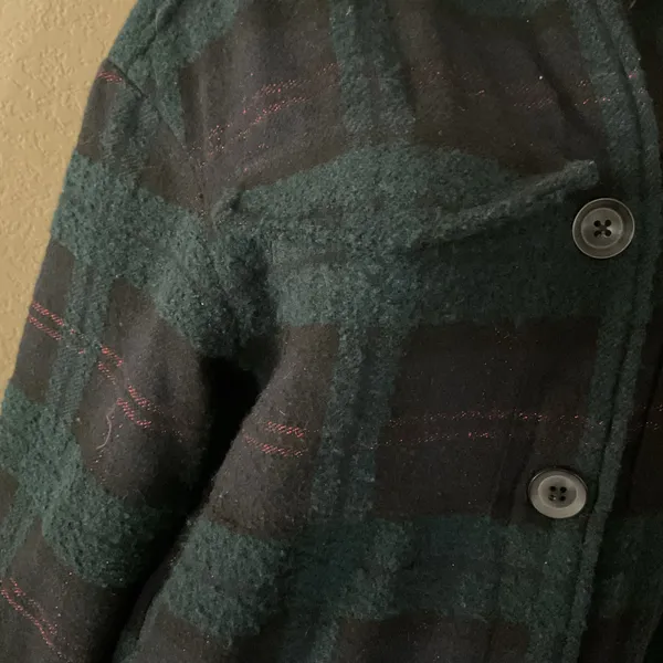 Bershka Women’s XS/S Plaid Oversized Shacket Jacket Teal Black Button Front - Image 5
