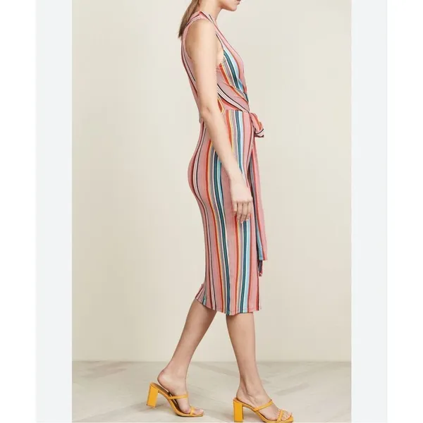 Alice & Olivia Delora colorful vertical striped wrap tie waist midi dress size 2 - Image 3