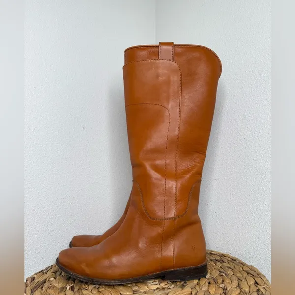 Frye Boots Tall Boot Paige Cognac Camel Leather Riding Brown 6.5 - Image 2