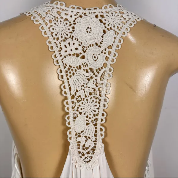 Zara Long Flowy Dress Crochet Back Sz M / L Cream Sleeveless Beach - Image 7