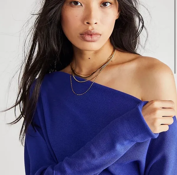 Free People NWT fuji thermal sweater top in indigo - Image 3