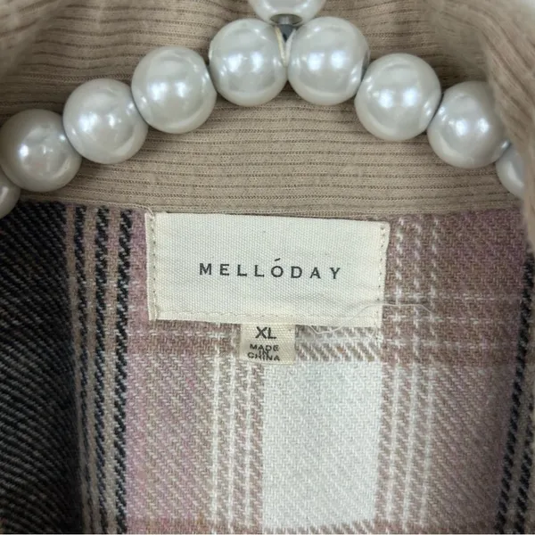 Melloday Pink Brown Plaid Long Line Button Front Shacket Size XL - Image 8