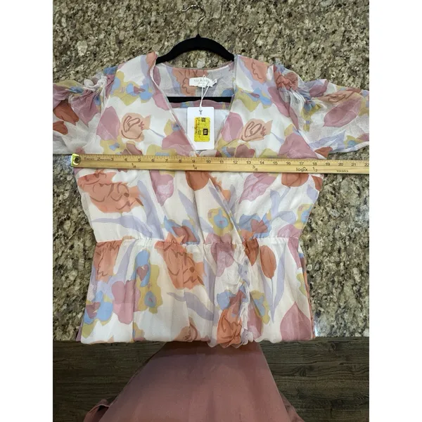 Ted Baker Dress Juleah Ruched Sleeve Dress Size 2 US Size 6 Watercolor Pastel - Image 8