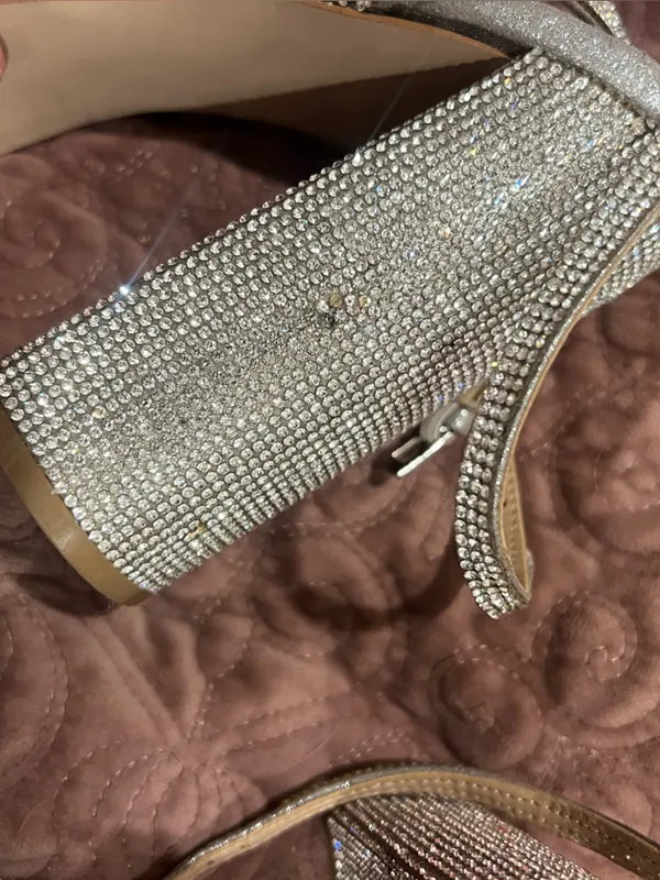 Steve Madden Silver Rhinestone Platform Block Heels - Image 3