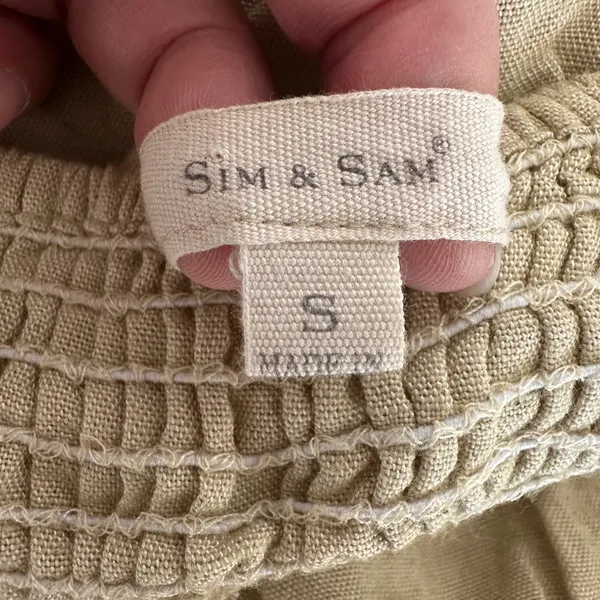 SIM & SAM Tan Linen Blend Tiered Maxi‎ Sundress Tie Front Spaghetti Straps Small - Image 10