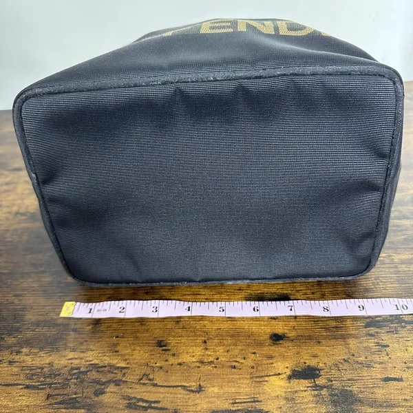 Fendi Roma Shopper Tote Bag Medium Black Nylon Logo Handles Italy Designer - Image 12