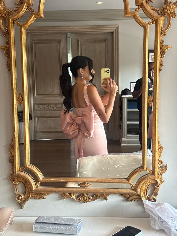 Pink Bridesmaid Oversized Bow Gown Petal Pink Maxi Dress Moda Glam - Image 3