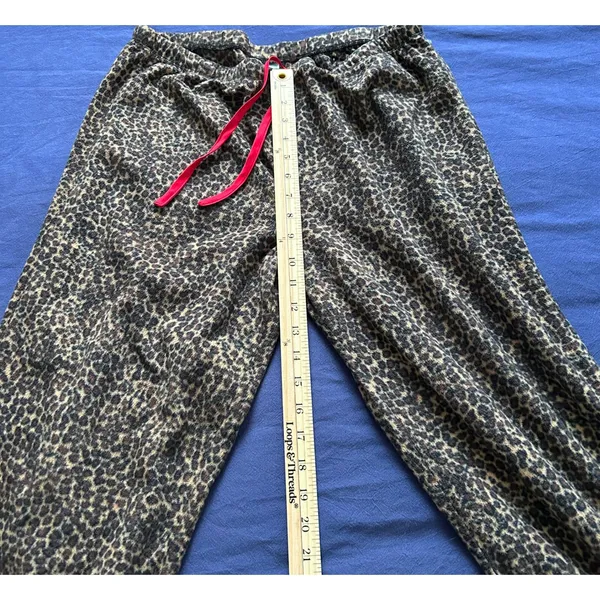 Anne Klein Womens Leopard Print Fleece Pajama Set Large Brown Red Trim L 14-16 - Image 10