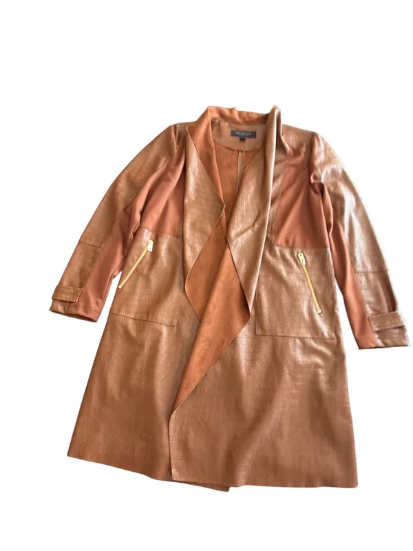 Marc New York by Andrew Marc Brown Croc-Embossed Open-Front Drape Jacket L - Image 2