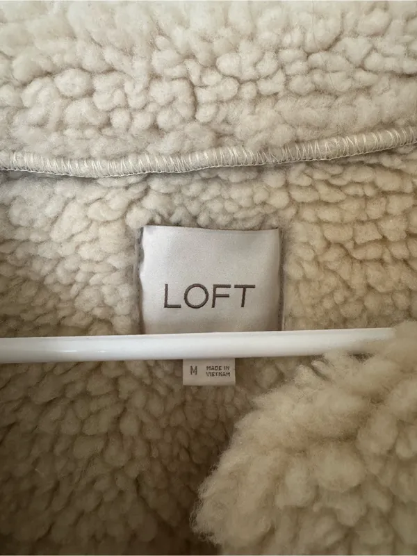 LOFT Faux Leather Suede Sherpa Open Vest Brown Cream Size M - Image 6