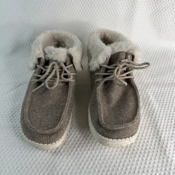 Hey Dude Wendy Fold Nut Brown Wool Faux Fur Lined Moccasin Loafers Womens W8 - Image 2