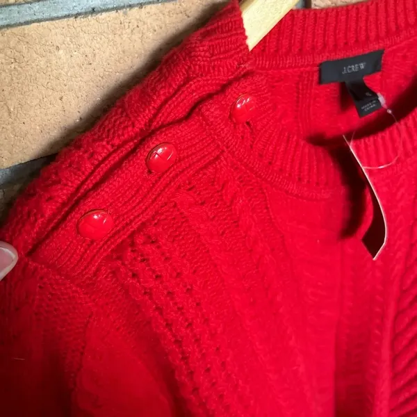 NWT J. Crew Perfect Cable Wool Crewneck Sweater Red/Orange #E5683 Womens Size XL - Image 4