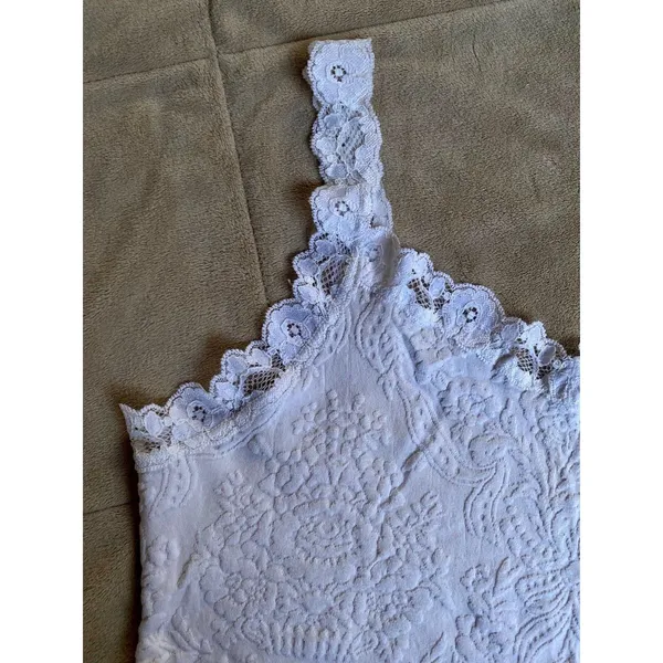 Arianne Victoria Y2K 90s Ivory Lace Trim Floral Jacquard Cami XL Vintage Glam - Image 5