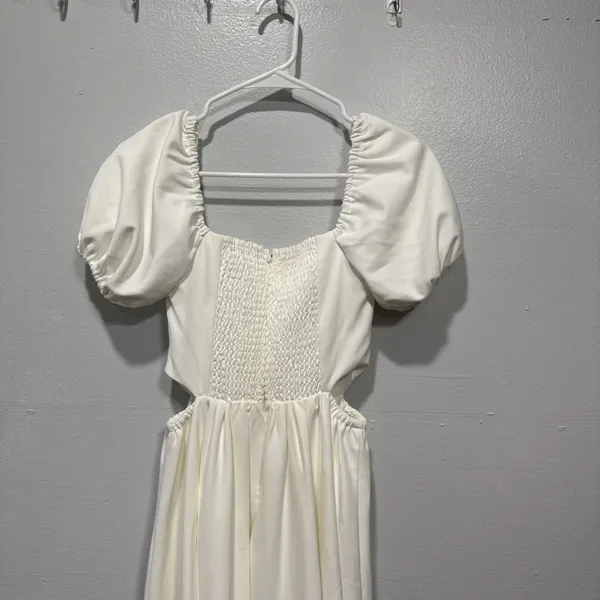 Timeless Collection A-Line Midi Dress Puff Sleeve Cut Out Womens XS Off White - Image 3