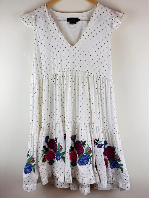 HATCH White Floral Embroidered Tiered Maternity Dress Size 1 Small - Image 2
