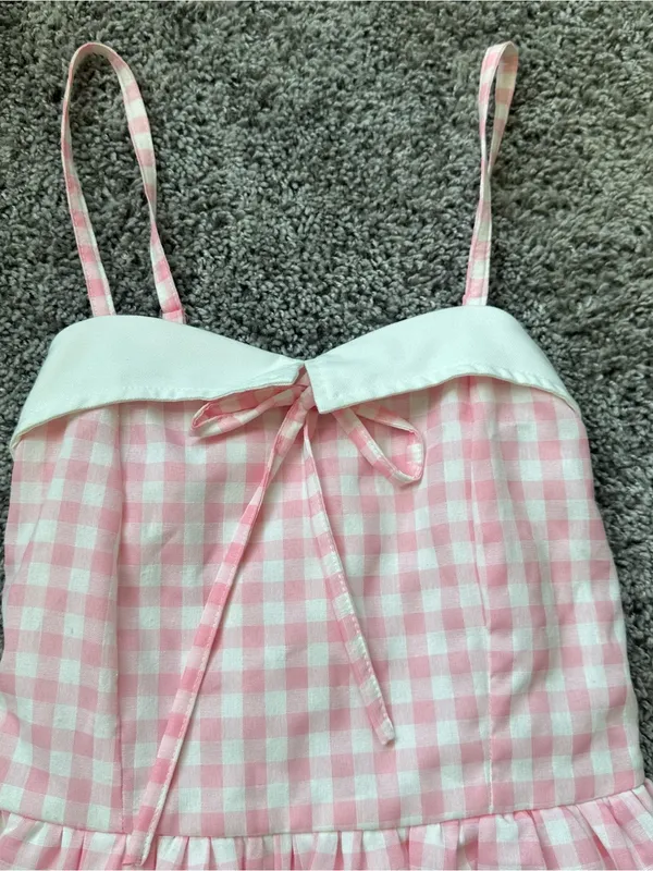 Handmade Vietnam Coquette Pink Gingham Sundress - Image 3